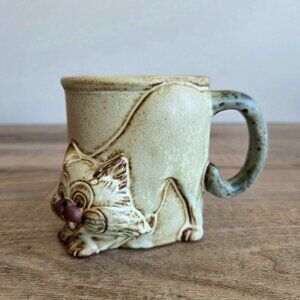 Vintage 70s John Buck Redware 3D Cat Mug Sculptural Whimsical Studio Pottery